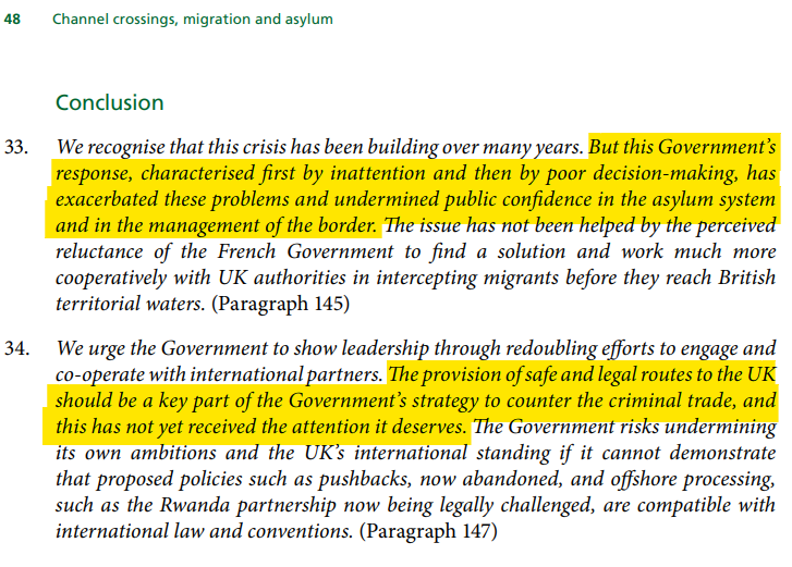 daveoldnotyoung's tweet photo. Home Affairs Committee have published their report on Channel crossings, migration and asylum. 

Note the committee is made up of 6 Con, 4 Lab and 1 SNP MP.

Conclusion below:
#StopTheFlights
#BordersBill
#NoToRwanda

https://t.co/kfaw5JRvpV https://t.co/gCQVyzMbgR