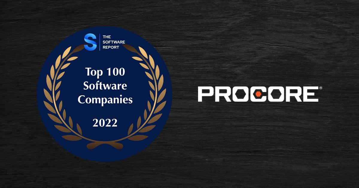 Proud to share that Procore has been recognized as one of the Top 100 Software Companies of 2022 by The Software Report for the second year in a row! 🏆 See the full list of winners here: ow.ly/BZ7e103PsJX #TheSoftwareReport #TopSoftwareCompany #ConTech