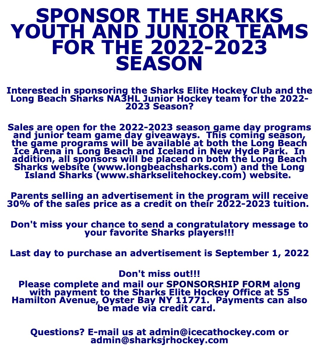 SharksElite1's tweet photo. Join an awesome tradition of giving back and supporting the Sharks for the 2022-2023 season through sponsorship (personal or corporate) https://t.co/fbOGJNd0TD