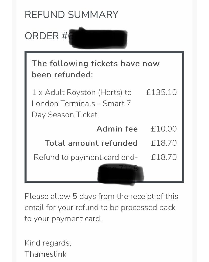 kaypers23's tweet photo. . @TLRailUK I sincerely hope this is an error ?? Bought weekly ticket £135.10 , used 1 day then got covid so couldn’t use the rest of the week . Below suggests £18.70 refund … can’t be right? https://t.co/t6LXzTFXD4