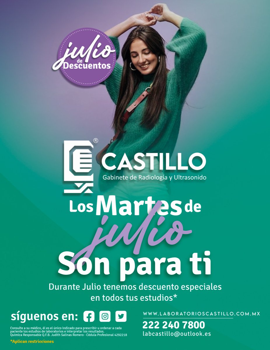 LabCastilloOfi1's tweet photo. Excelentes promociones y descuentos todos los días martes del mes de julio... 

¡ Disponemos de estudios adecuados y necesarios para ti!, con la más alta calidad. 

#laboratorioscastillo  #promociones 
#descuentosespeciales https://t.co/ILIgTya8Nw