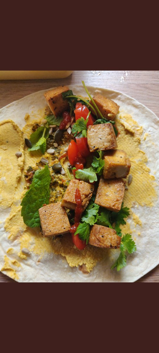 5/10 - Tofu and houmous wrap submitted by <a href="/Simonla35361531/">Simon_lambert</a> 

I respect the vision but am conflicted. Addition of pumpkin seeds is stroke of genius but let down by clumsily applied houmous &amp; tofu that is squarely on the wrong side of crunchy. 
#vegan #veganism #ratemyveganplate