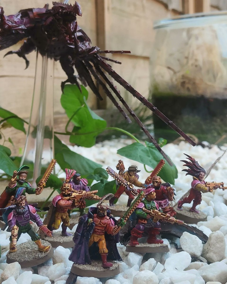 TheFirePeach's tweet photo. So I finally finished the kit bashed chaos cultist I started over 2 years ago whilst we were in lockdown 1 and painted every other model in the house. I am very pleased with how they turned out 😁 #warhammer40k #Tyranid #Slannesh #Emperorschildren #chaoscultists #kitbashed https://t.co/yvGps71MDy
