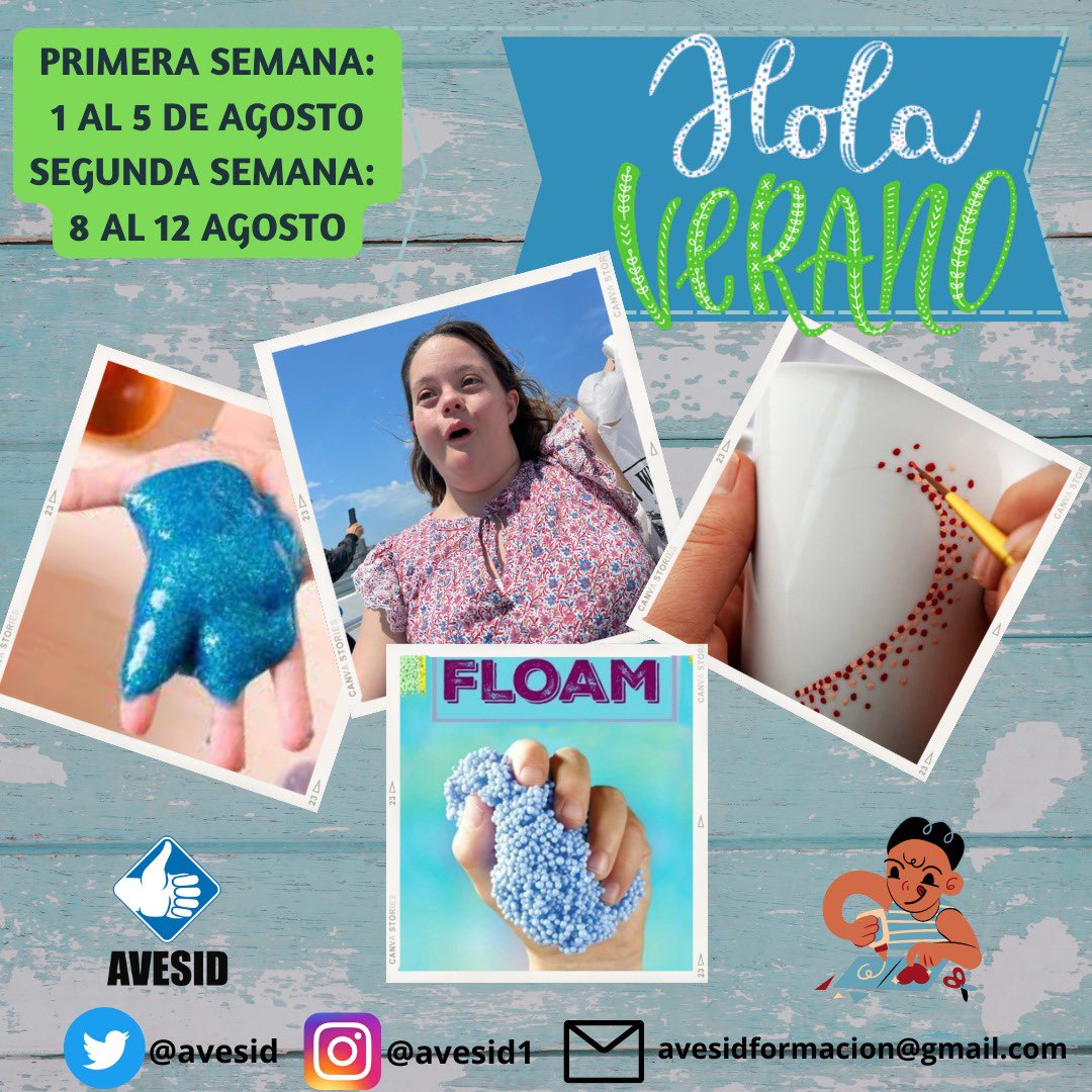avesid's tweet photo. ¡Hola Verano! ¡Llegó el Verano y nos toca divertirnos! Si quieres pasarlo bien y aprender cosas nuevas, esto es para tí. 
Sana diversión y aprendizaje de la mano de especialistas, contribuyendo al desarrollo de la independencia y la autonomía personal. 
avesid@gmail.com https://t.co/8iF04K7ZmW