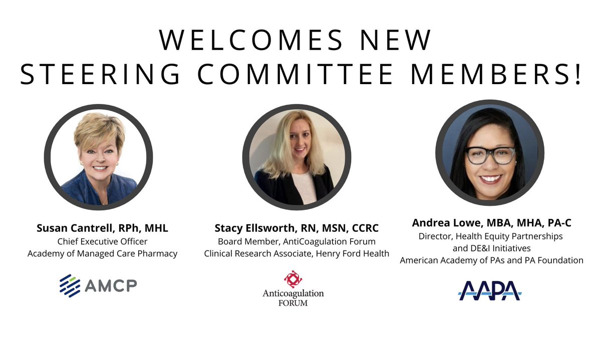 MWKFoundation's tweet photo. The National Minority Health Alliance is pleased to welcome 3 new steering committee members: Susan Cantrell, AMCP; Stacy Ellsworth, Anticoagulation Forum; and Andrea Lowe, AAPA. Learn more: https://t.co/7RirNl6CiV https://t.co/jWy75WqxQ9