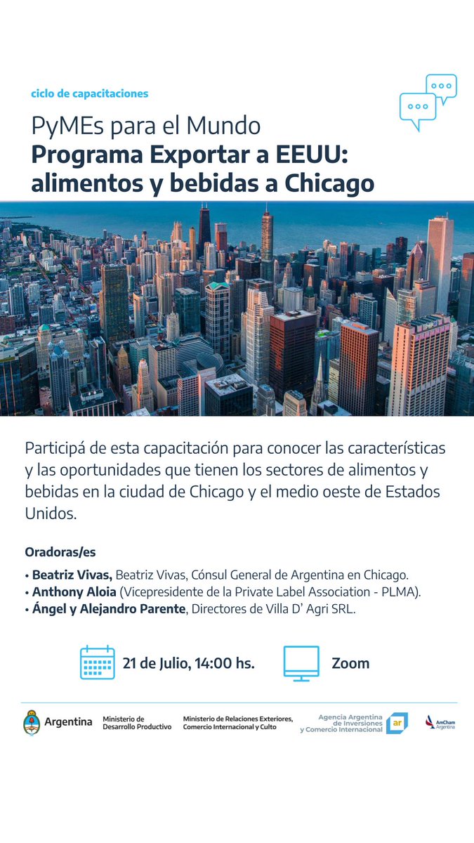 ArgEnChicago's tweet image. Formá parte de la capacitación para conocer oportunidades para el sector de alimentos y bebidas, con modalidades como marca privada, para la ciudad de Chicago y el Medio Oeste de Estados Unidos:

Inscribite aquí: 

argentina.gob.ar/produccion/ins…