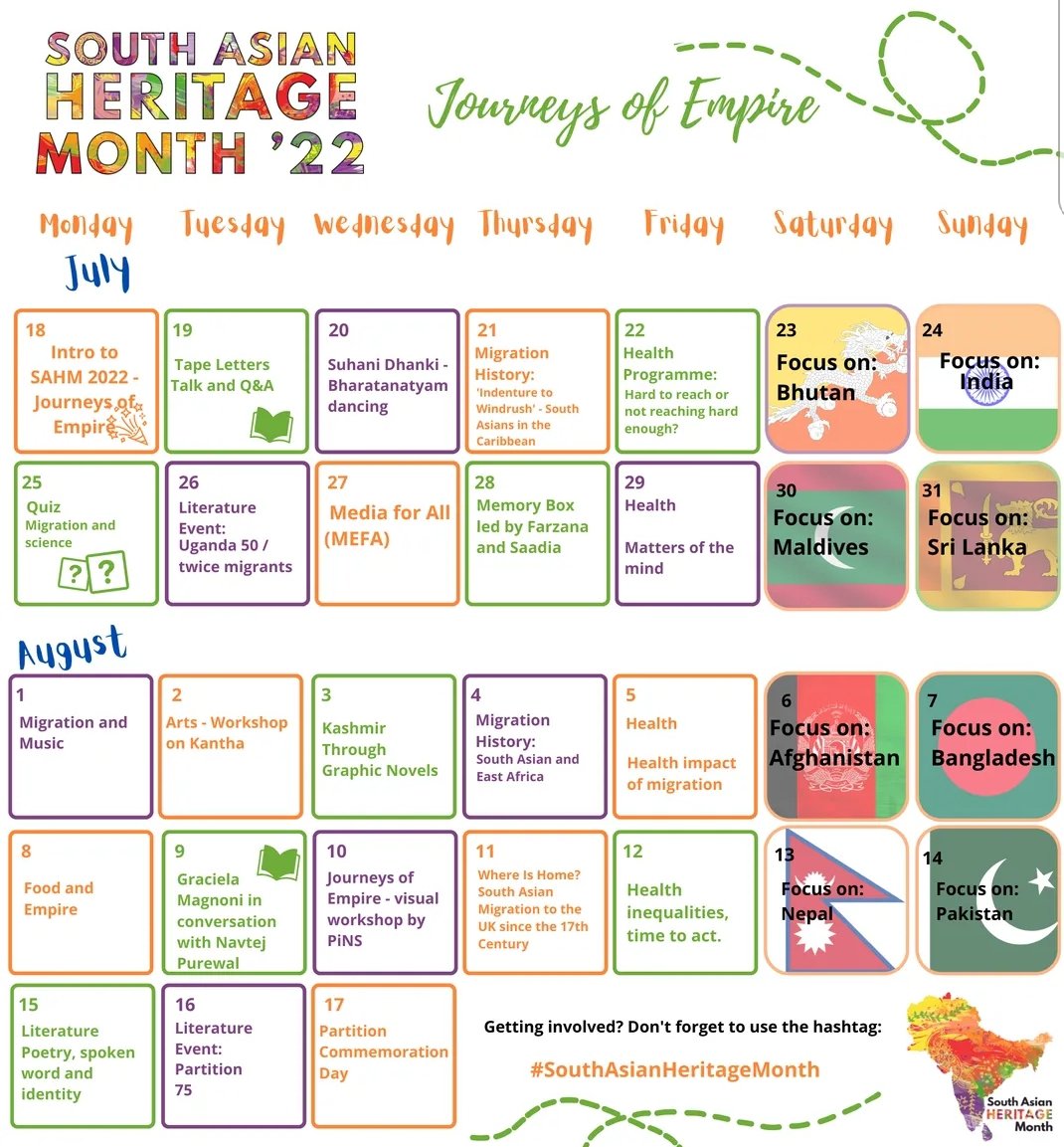 South Asian Heritage Month (2 weeks in July, rest in August) kicks off on 18th. 

Browse: southasianheritage.org.uk

Use hashtags #JourneysofEmpire & #SouthAsianHeritageMonth
#ourstoriesmatter

#southasianhistory #southasianbooks #southasianhealth #southasia #empire #sahm2022