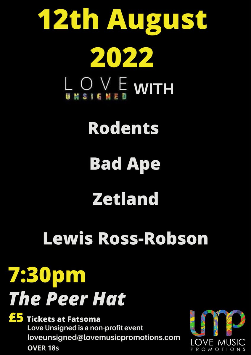 LoveMusicPromo1's tweet photo. @loveunsigned at @The_Peer_Hat Manchester on the 12th August 2022

Grab you tickets now from @Fatsoma 

@RodentsUK @badapeband @zetland @lewisrossrobson 
@loveunsigned @Manchester https://t.co/YBKu4b4Wry