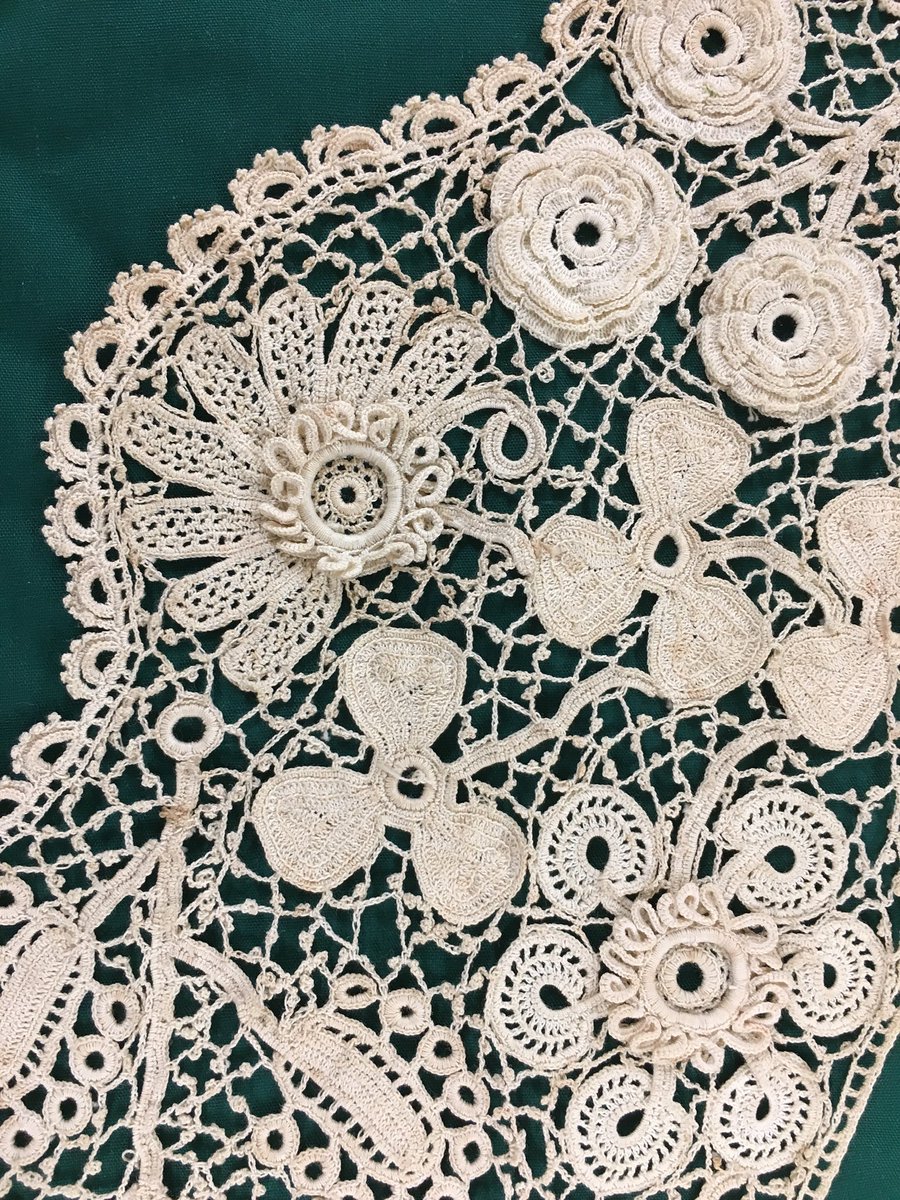 Thankful today to be working in the museum’s climate -controlled textile store, alongside some volunteers from the Lace Guild of NI, cataloguing and labelling some beautiful Irish #lace and lace patterns. #keepingcool