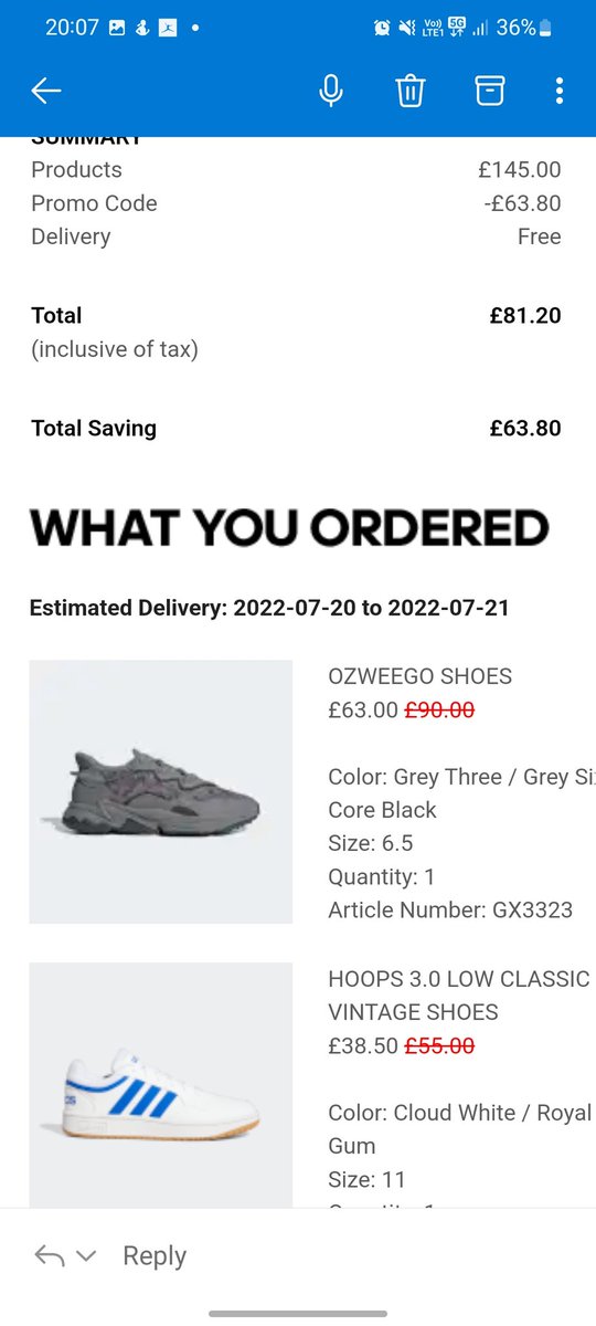 bleary_x's tweet photo. @adidasUK I'm going on holiday on Thursday and the delivery said it would be here on time when I ordered. Now it says Saturday??? https://t.co/l1ls1dh1gP