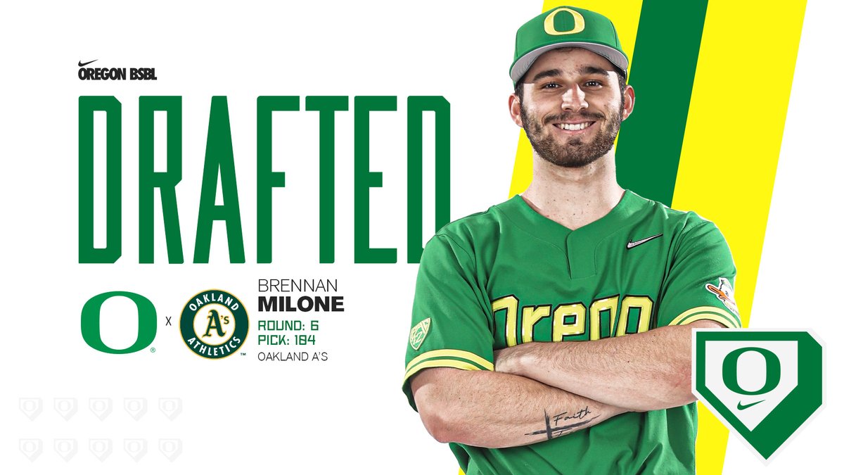Sticking with the green and yellow. 

The <a href="/Athletics/">Athletics</a> select <a href="/MiloneBrennan/">Brennan Milone</a> in the sixth round. Milone is the fifth Duck to be drafted by the A's in the modern era. 

#GoDucks x #MLBDraft