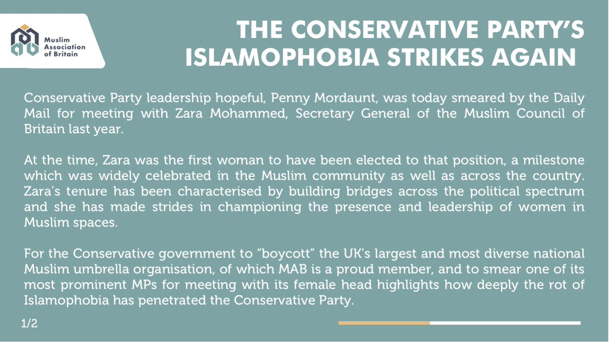 MABOnline1's tweet photo. STATEMENT | The Conservative Party’s refusal to work with and meet with the @MuslimCouncil and @ZaraM01 is the latest in a long line of shameful actions taken by the Conservatives with the aim of sidelining Muslims and shutting them out of mainstream politics. https://t.co/JCEKsgYDvM