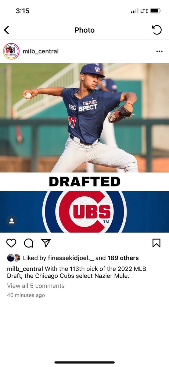 Congrats to Nazier Mule on getting drafted by the Chicago Cubs. Awesome job and best of luck!!!