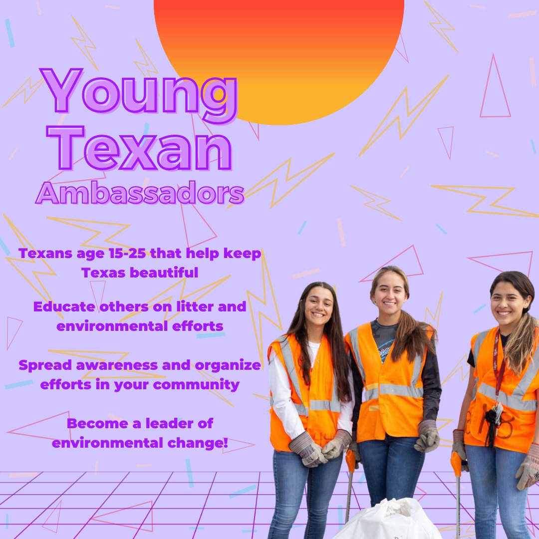 KeepTxBeautiful's tweet photo. Young Texan Ambassador applications for the 2022-2023 cohort are now open!
The application can be found here: https://t.co/FcfYXLsSwH
-
#keeptxbeautiful #youngtexanambassadors https://t.co/s4umZr5gvk