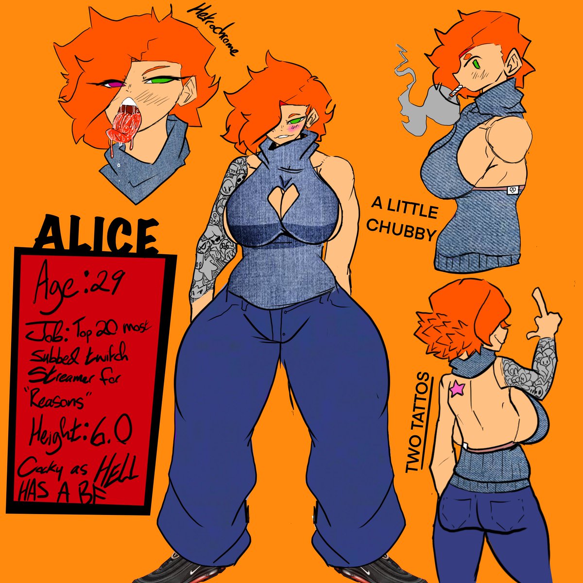 Star_Queeen's tweet photo. I realised I never gave Alice any definitive clothing so I decided to make a ref sheet just in case anyone wants to draw her in the future. With also a slight redesign. hope you guys like it! #oc #nsfwart https://t.co/74CnmEIpR8