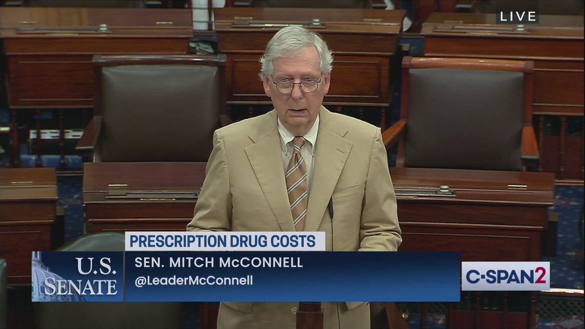 CraigCaplan's tweet photo. McConnell on Democrats' reconciliation plans to lower prescription drug costs:"It appears our colleagues intend to work from a familiar left-wing playbook in the coming wks..They want to put socialist price controls btwn American innovators & new cures for debilitating diseases." https://t.co/rHY0U4ZdWL