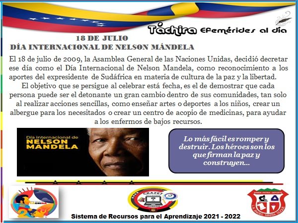 #18Julio Día Internacional de Nelson Mandela "Lo más fácil es Romper y Destruir". Desde el <a href="/lnamd1968/">LNAMD1968</a> Estado #Tachira Municipio #Jauregui La Grita
@MPPEDUCACION 
<a href="/FreddyBernal/">Freddy Bernal</a> 
@ZonaEducTachira 
<a href="/Berzabethg1/">Berzabethgandicaoficial</a> 
<a href="/carloschaconlg/">Juan Carlos Chacon</a> 
<a href="/Crazet2011/">Crazet2011</a> 
<a href="/CRAJAUREGUI2/">CRAJAUREGUI</a>
@educ_jauregui