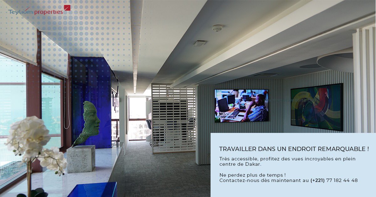 Serait-ce votre prochain bureau?

Très accessible, profitez des vues incroyables en plein centre de Dakar.

Ne perdez plus de temps ! 
Contactez-nous dès maintenant au 📞 +221 77 182 44 48

#TeyliomProperties #Rivonia #ProgrammeImmobilier #Centreville #Sénégal #Dakar