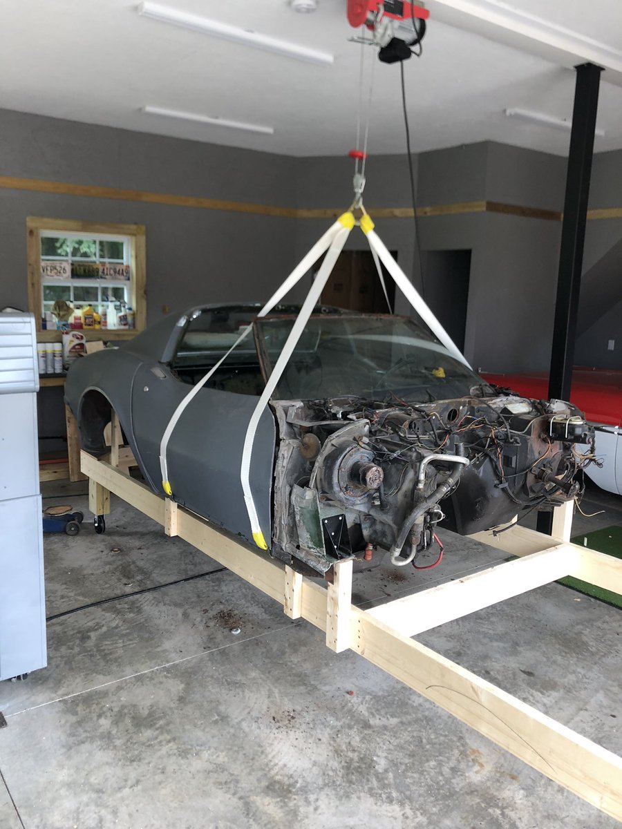 First time in 50 years the body has been separated from the frame! Officially started today on my 1972 Corvette restoration!  Day one of a multiyear project!