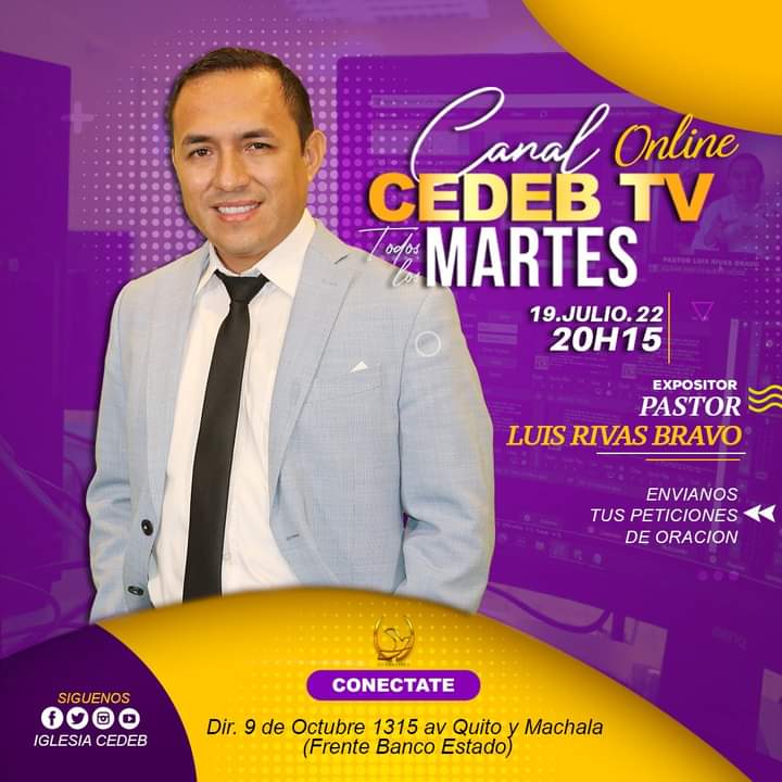 iglesiacedeb's tweet photo. Todos los Martes, conectate con nosotros por el CANAL CEDEB TV /▫️Hora: 20H15 / Expositor: Pastor Luis Rivas Bravo
📲En vivo en nuestra plataforma Facebook/Youtube
-Estamos Ubicados en 9 de Octubre 1315 av Quito y Machala (Frente Banco Estado)
#cedebtv #Comparte #DiosEsBueno https://t.co/lLVAJ7qdhF