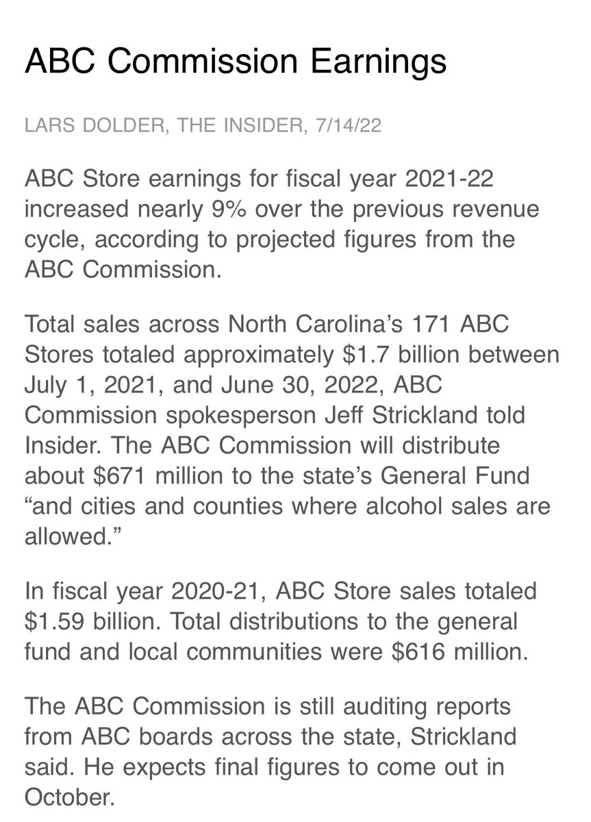 In case you missed it:  @ncinsider recently covered the 9%  increase in ABC earnings over the past year.  That resulted in 671 million dollars for the state’s General Fund as well as the communities our stores serve.