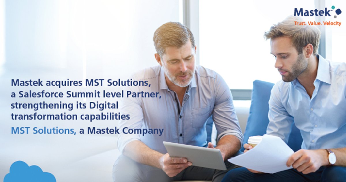 Mastekltd's tweet photo. We are thrilled to welcome @MST_Solutions to @Mastekltd family.
Know more: https://t.co/oVUVn6gG37
#digitaldecomplex #acquisition #growth #mastekfamily https://t.co/fxVx33og7Q