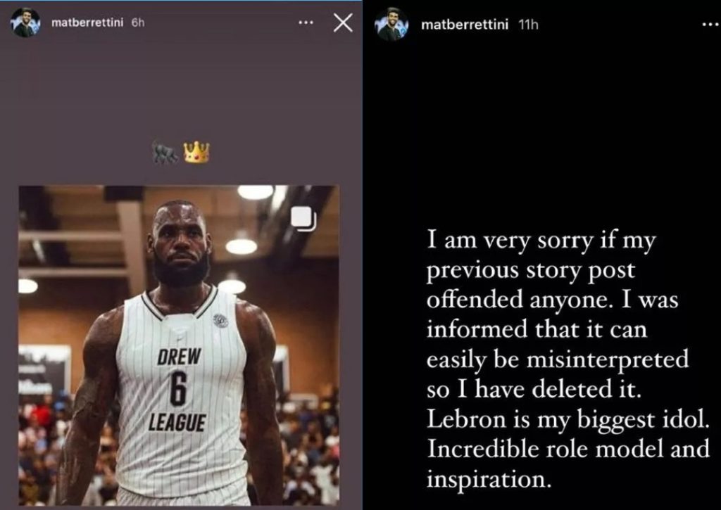 Matteo Berrettini apologised to LeBron James.