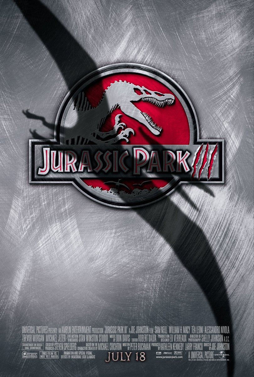 UJStrikesBack's tweet photo. Happy 21st Anniversary to Jurassic Park 3! 🥳🎉
#JurassicParkIII @Amblin @WilliamHMacy #TrevorMorgan #MichaelJeter #JohnDiehl #BruceAYoung #ShellyJohnson #PeterBuchman #AlexanderPayne #JimTaylor #LarryFranco #JoeJohnston @JurassicWorld https://t.co/yw5DqMGMl9