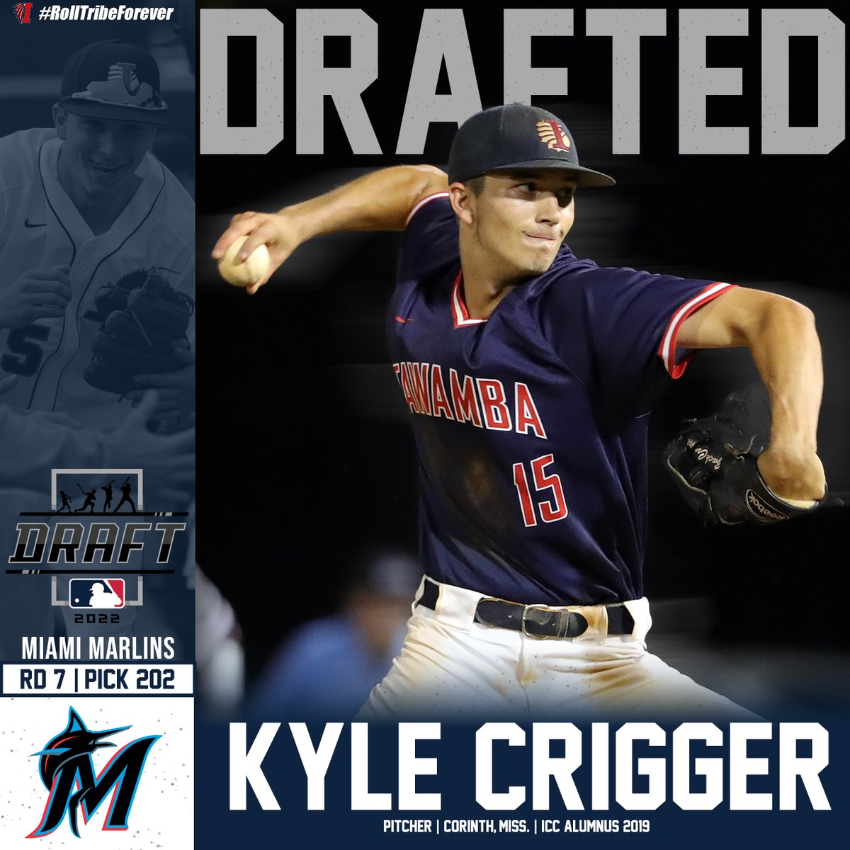 Former #ICCBaseball standout Kyle Crigger (<a href="/KyleCrigger/">Kyle Crigger</a>) has been drafted by the Miami Marlins in the 7th Round. #RollTribeForever