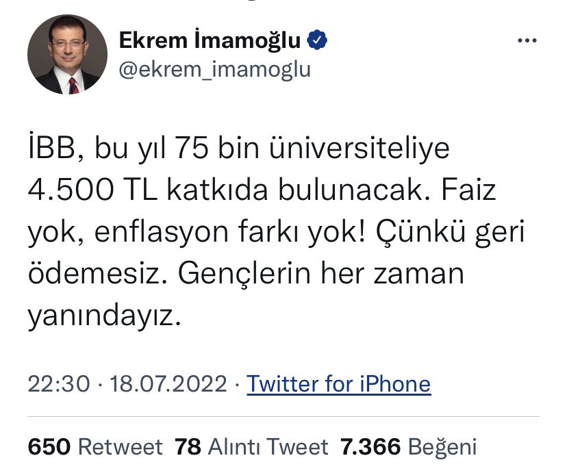 1) Sayın İmamoğlu 75 bin üniversite öğrencisine burs verdiklerini duyurdu.. 

İBB, burs vermeye ilk olarak 1994’te Erdoğan döneminde vermeye başladı. 

2004’e kadar eğitim burslarından yüz binlerce yoksul öğrenci yararlanıyordu. Ancak 2004’te bir şey oldu..