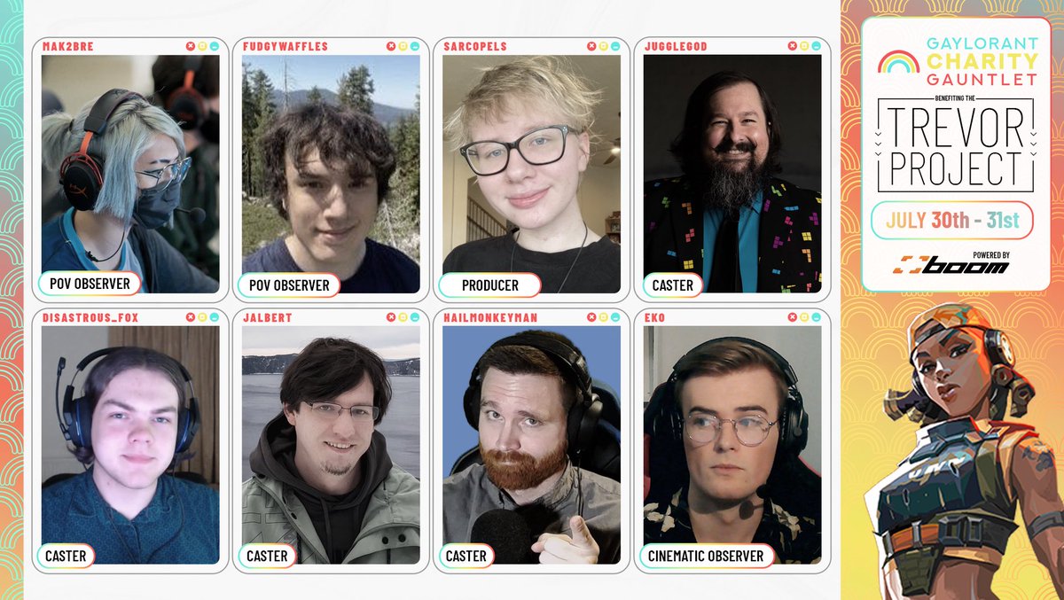 INTRODUCING OUR TALENT FOR THE GCG!

Casters:
<a href="/JuggleGod/">JuggleGod</a> 
<a href="/Disastrous_Fox/">Riley Rose</a> 
<a href="/Hail_Monkeyman/">HailMonkeyman</a> 
<a href="/JALbert_LoL/">JALbert</a> 

Observers:
<a href="/EKOcasts/">EKO</a> 
<a href="/FudgyWaffles/">FudgyWaffles</a> 
@mak2bre 

Producer:
<a href="/sarcopels/">Jeniel</a> 

We are so excited to have everyone for this event! Make sure you tune in and donate!