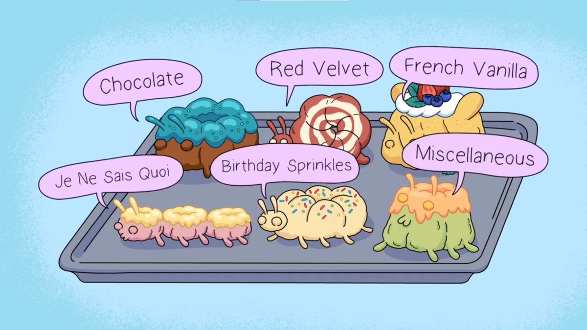 my last name is bugg so im v happy they let me design the bug bundts for last nights ep of #TucaAndBertie 
i dont know who colored them/made those real ones for the credits so if anyone on the team does pls lmk so i can credit ! 