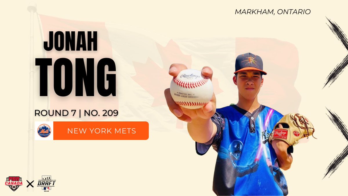 🚨𝐎𝐍 𝐃𝐑𝐀𝐅𝐓 𝐀𝐋𝐄𝐑𝐓🚨 Former @TorontoMets and current @FrederickKeys RHP Jonah Tong is off the board at No. 209 (7th round) to the @Mets. @tong_jonah was also a standout at last summer’s NE Senior Games. @prepbaseball || @mlbdraftleague