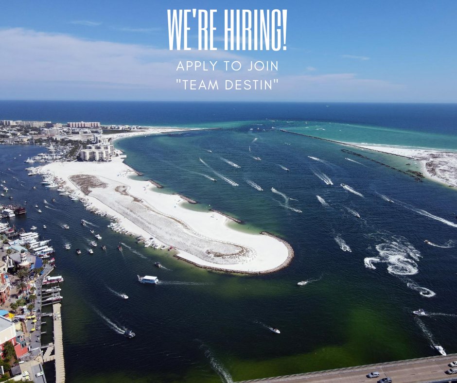 City of Destin is hiring qualified individuals whom portray the City's core values:  Transparency, Teamwork, Integrity, Professionalism, Stewardship, Respect. Please visit the City's employment page to view our vacancies and apply.  cityofdestin.com/159/Employment…