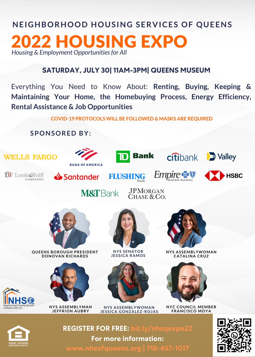 Housing Expo 2022
When opportunity knocks... Open your door!
Save the Date! July, 30th, 11AM-3PM, Queens Museum.
Register for Free: bit.ly/nhsqexpo22
nhsofqueens.org
#newyorkevents #newjob2022 #thingstodoinnewyork #housing #housingmarket2022 #firsttimehomebuyer