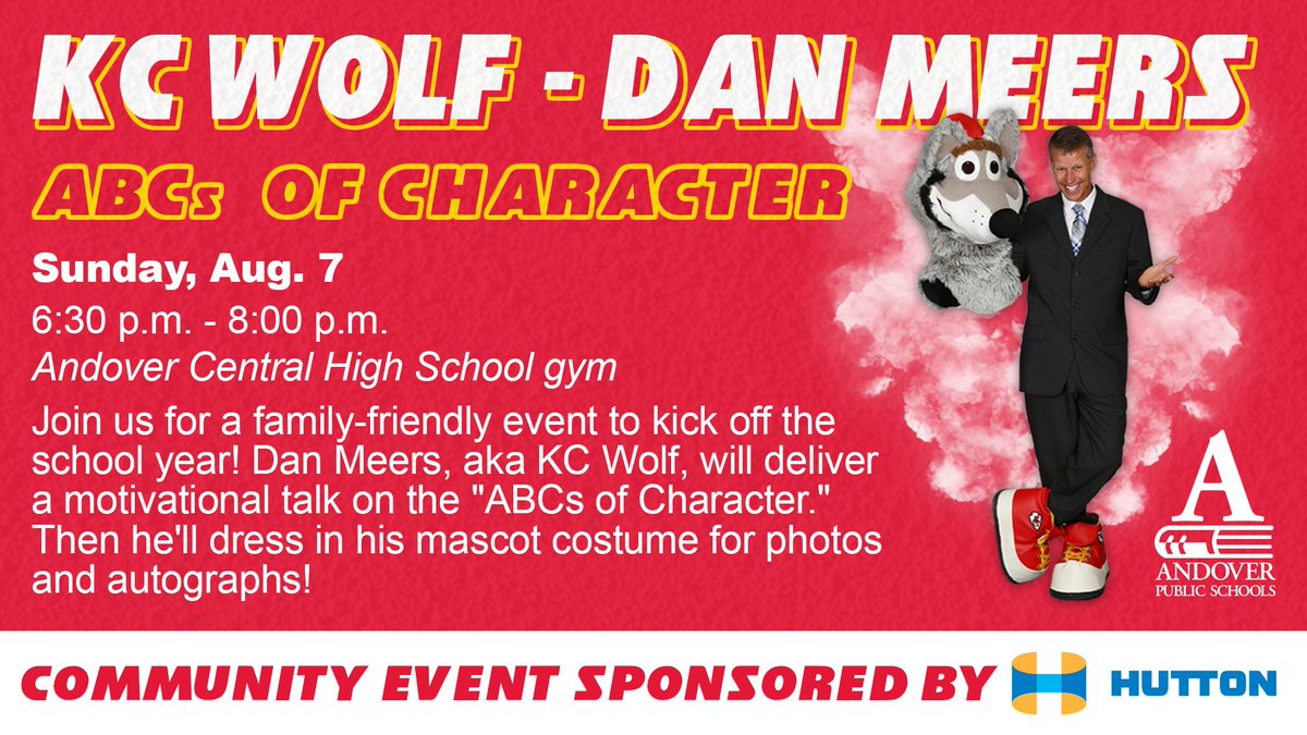Join us to kick off the school year! Learn about starting the year with positive character, then have a chance to get autographs and photos with <a href="/kcwolf/">KC Wolf 👀</a> of the <a href="/Chiefs/">Kansas City Chiefs</a>! This event is free and open to the public. Thanks to <a href="/HuttonBuilds/">Hutton</a> for providing this opportunity!