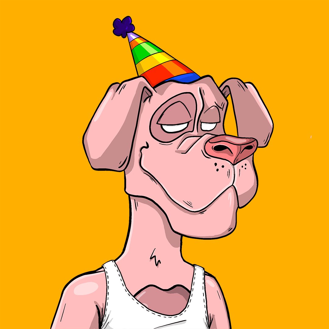 DDogsSocialClu1's tweet photo. After the party in city, guess who is bored? The pink dog… available soon #NFTCommunity #NFTs https://t.co/kKFCAWdTlw