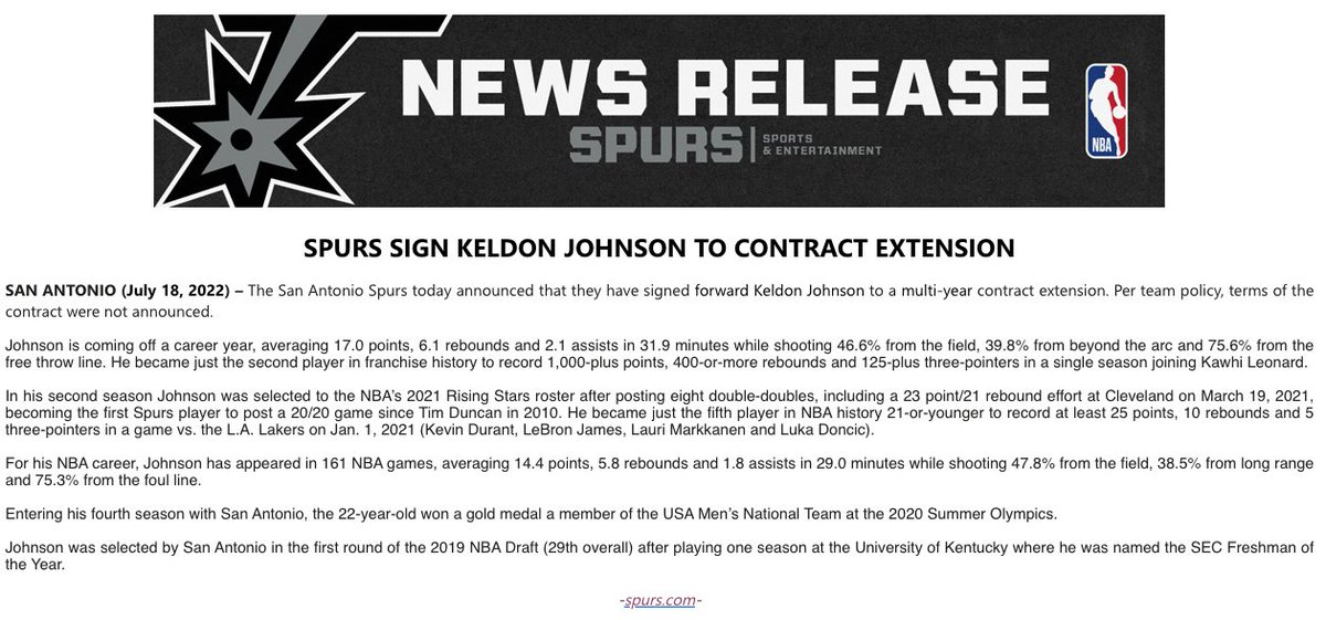 Spurs F Keldon Johnson agrees to 4-year, $80 million extension