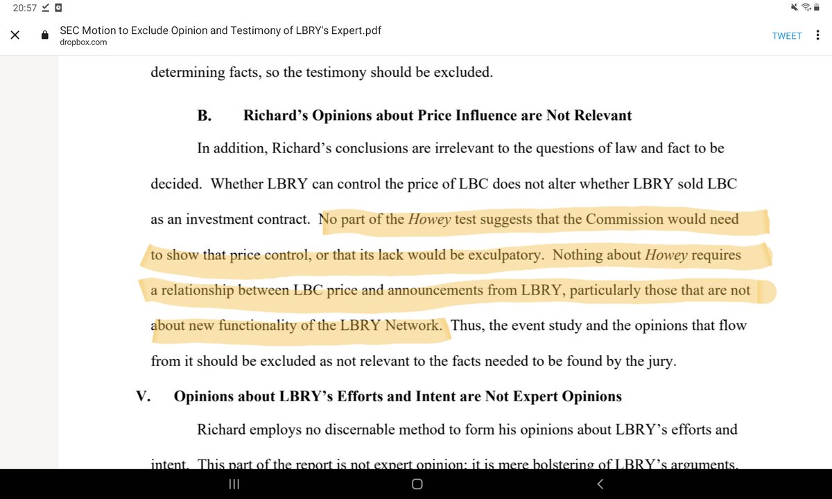 Hey <a href="/attorneyjeremy1/">Jeremy Hogan</a> , <a href="/JohnEDeaton1/">John E Deaton</a> 
In the #Ripple case, didn't the SEC pay an expert to show exactly that there is 'a relationship between #XRP [LBC] price and announcements from Ripple [LBRY Network]'? So why it should't be relevant in the LBRY case?