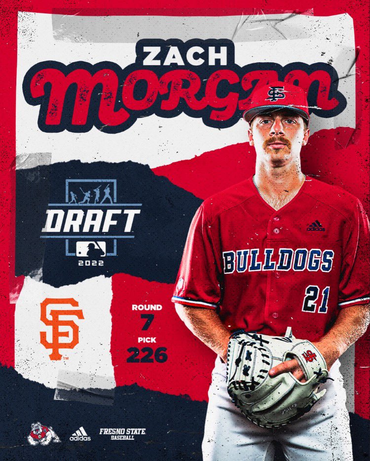 FresnoStateBSB's tweet photo. 𝐃𝐑𝐀𝐅𝐓𝐄𝐃

With the 226th pick, the @SFGiants select catcher Zach Morgan‼️🐾

#GoDogs | #ForTheV | #MLBDraft https://t.co/JrvL0CZjpM
