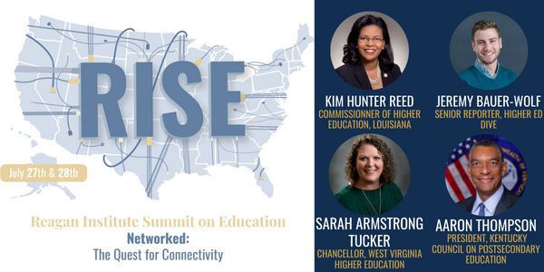ReaganInstitute's tweet photo. Join @WVChancello Sarah Tucker @WVHEPC, Dr. @KimHunterReed of @LA_Regents, Dr. Thompson @cpepres @CPENews, and moderator @jbeowulf of @HigherEdDive at #RISE2022 to learn about the immediate and systemic needs of colleges and universities. Register now: https://t.co/8ohGrFNfRH https://t.co/asOvgFL9dg
