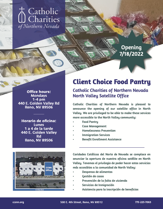 CCNN1's tweet photo. CCNN's North Valley Satellite Food Pantry is officially open today! Mondays from 1:00pm until 4:00pm. 440 E. Golden Valley Road, Reno, 89506.#FoodPantry #NorthValley #EndHunger #ClientChoice https://t.co/B49Xxxuy8M