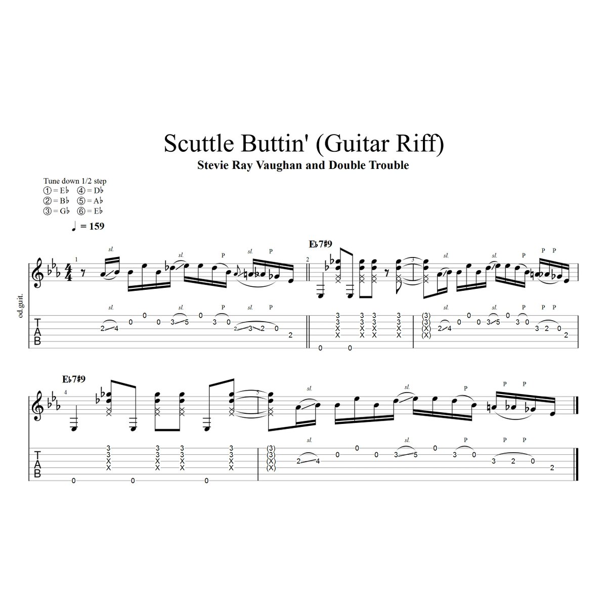 ruki_bear's tweet image. Stevie Ray Vaughan - Scuttle Buttin&apos;のギターリフです。

Eb7#9は音源からは1,2弦しか聴こえてきませんが、ライヴ映像で見ると、コードフォームに指はあるようです。(ミュートしている気配もある)

#StevieRayVaughan #ScuttleButtin #CouldntStandtheWeather #GuitarRIff #1日1リフ