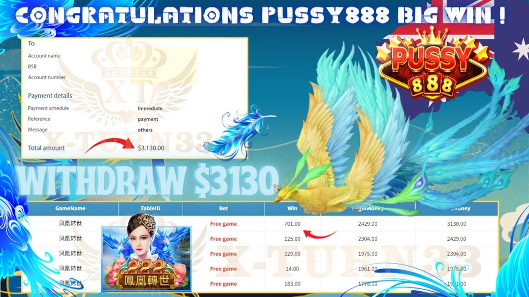 Xturn33's tweet photo. Congratulation To Player Get BIG WIN ❗️❗️❗️

🎮Product : PUSSY888 
🎰Game Tips : 凤凰转世
💵Withdraw :  AUD  3130

► Player Deposit AUD 50+10% Bonus
► Player Make Withdraw AUD 3130

Lowest Offers In Market  
Low Bonus Low Risk High Return

Find Us On
https://t.co/0Sx6INttad https://t.co/GrRFPWuQJr