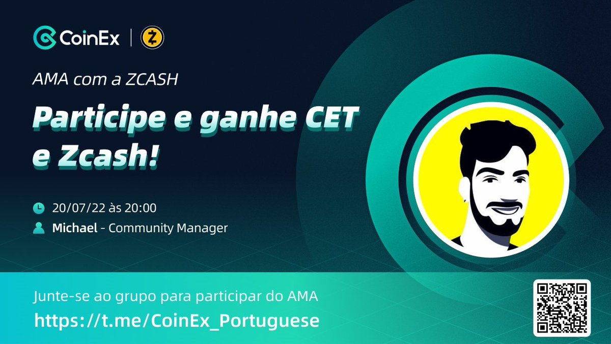 CoinexPortugues's tweet photo. 📢 A CoinEx Português convida você a participar do AMA com a @zcashbrazil

✅Like, RT e envie sua pergunta no formulário:

🔗 https://t.co/9wineZ0Jpc

🥳 Cinco usuários receberão 0.15 $ZEC cada

‼️Haverá airdrop‼️

Data: 20/07/22, às 20:00h
Local:  https://t.co/jAnbm1Q860 https://t.co/TsGb9vQrun