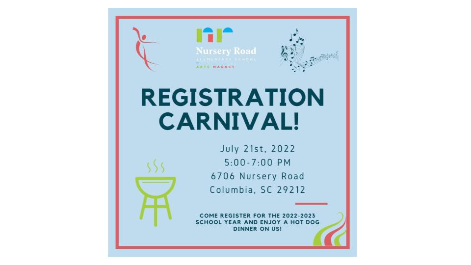 Remember, our Registration Carnival is THIS THURSDAY, July 21st, 5:00-7:00 at NRES-AM!  Come register EARLY for this upcoming school year! #nresartsmagnet