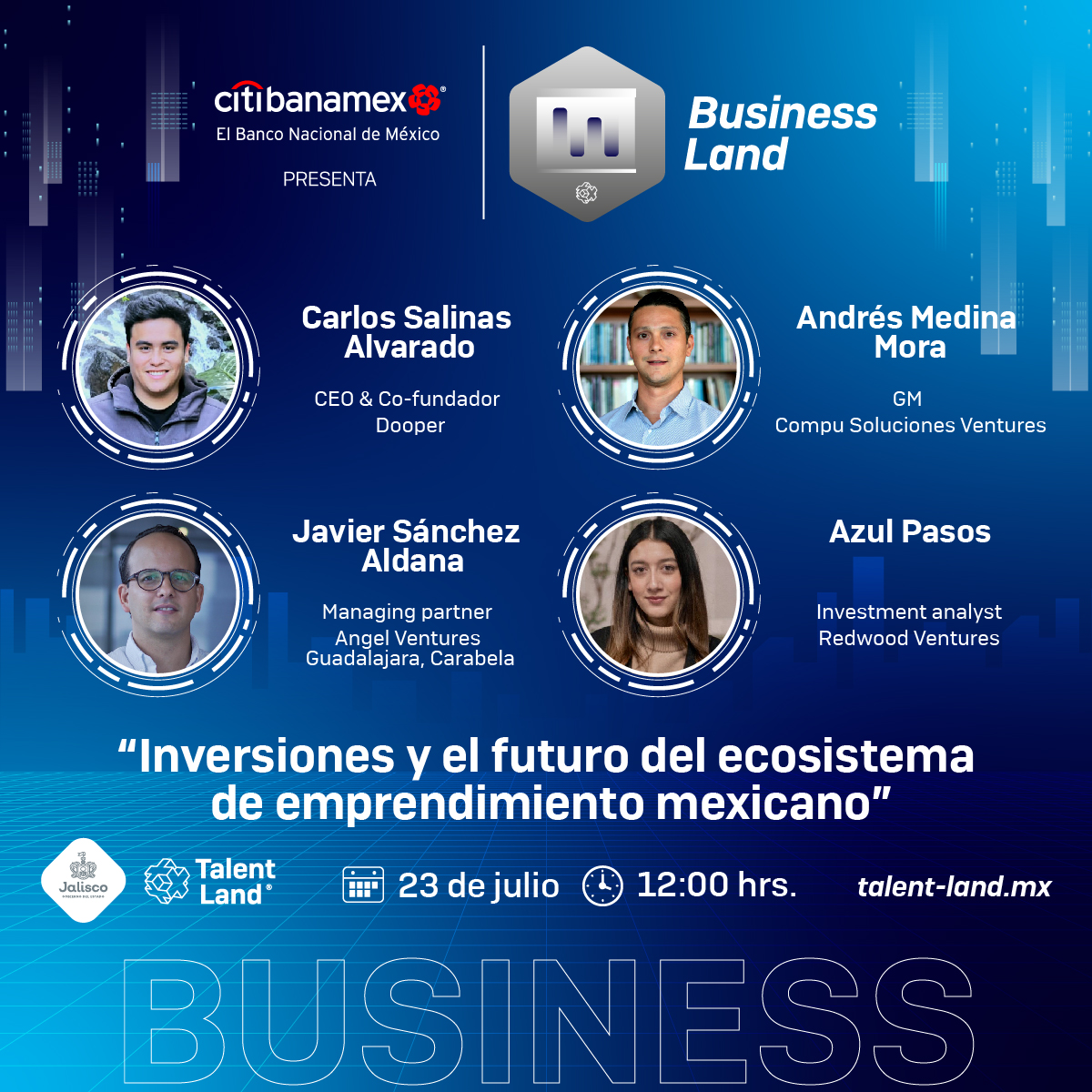 ¡Nos vemos este sábado 23 a las 12pm en #TalentLand2022!

Estaré platicando en un panel sobre #Inversión, #Emprendimiento, #Startups y #VentureCapital con grandes amigos y colegas del ecosistema de #Guadalajara, ¡te esperamos!

👀 talent-land.mx/eventos/invers…

#TLand2022 #TalentWorld
