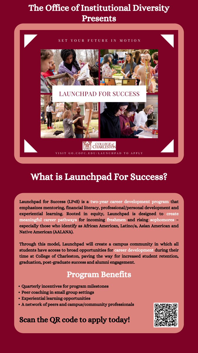 Apply for our Launchpad For Success program!

Learn more about the Peer Coach role and LP4S by visiting go.cofc.edu/launchpad or check out The College Today's article about the program's recent launch!
Handshake Link lnkd.in/gWcA4vzt