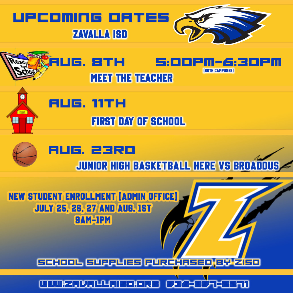 Zavalla Eagles on Twitter Dates for ZISD ZavallaEagles 