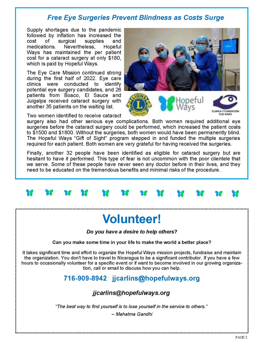 HopefulWaysOrg's tweet photo. Hopeful Ways July 2022 Newsletter. SEE what's new with Hopeful Ways! 👀 Click the link below to read our complete newsletter. 

https://t.co/MaPNaZtGLb

#Nicaragua #eyesurgery #medicalmission #hopefuleways https://t.co/tMBpPQqJD9